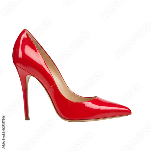Red high heels on floor in glossy finish for fashion query  
