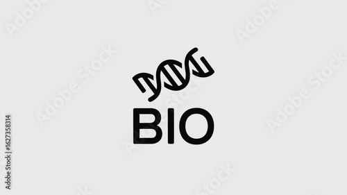 A simple graphic illustration of a dna helix above the word bio in black on a light gray background