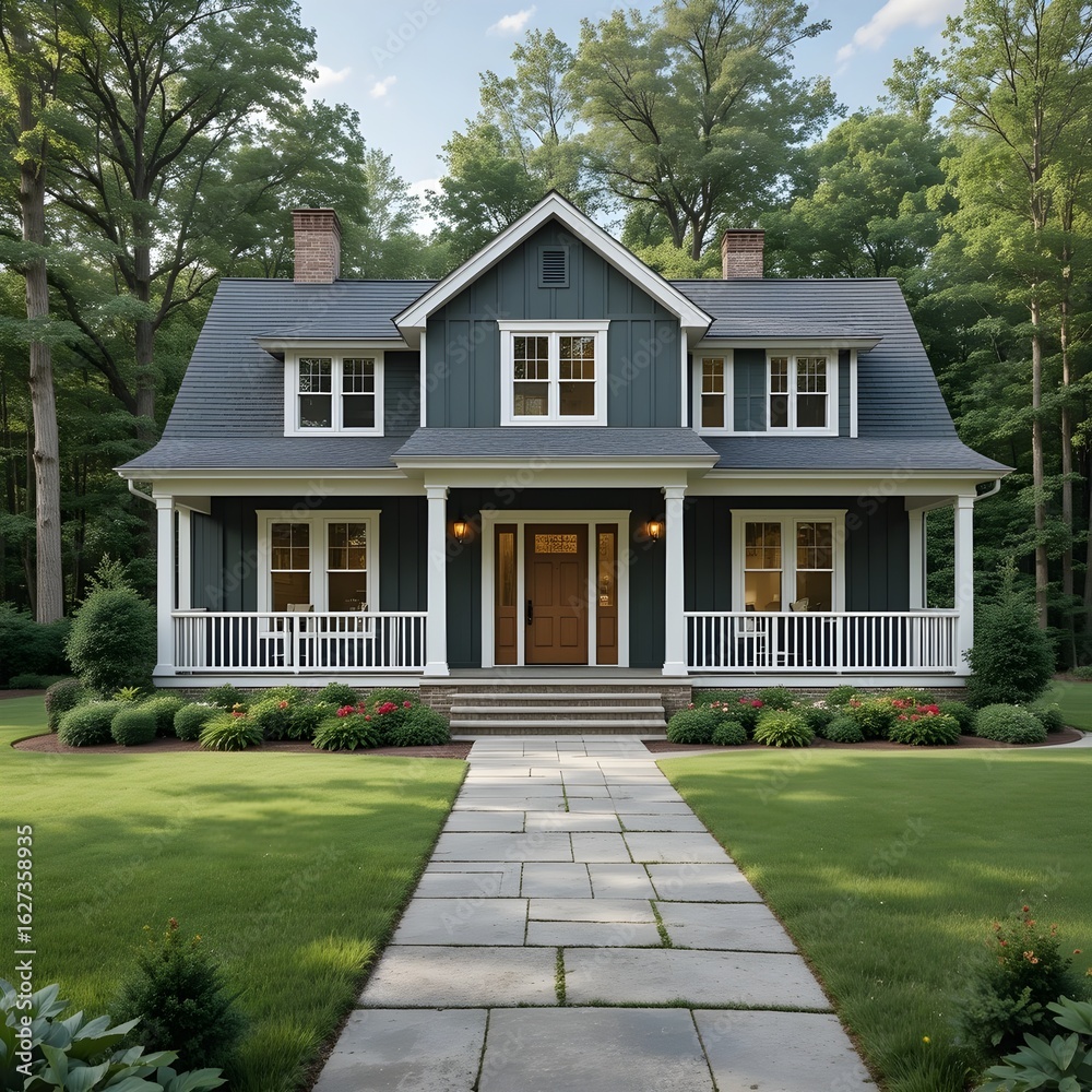 Minimalist Farmhouse Exterior in Peaceful Landscape Minimalist Farmhouse Exterior in Peaceful Landscape