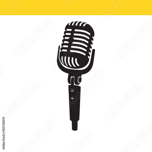 A classic studio condenser microphone silhouette, representing voice recording, singing, and audio production. A timeless symbol for sound and communication.