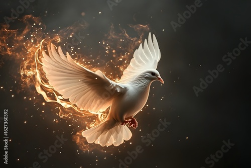 Flying dove with fire symbolizes the Holy Spirit.