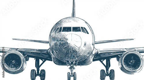 Hand - Drawn Airplane Front View, Engraving - Style Art for Aviation or Travel Projects