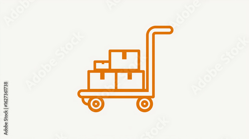 Orange Cargo Cart Icon, Line - Art Design for Logistics or Delivery Apps