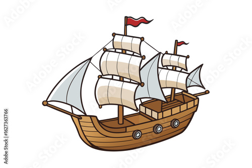 Vintage columbus era caravel ship with wood texture