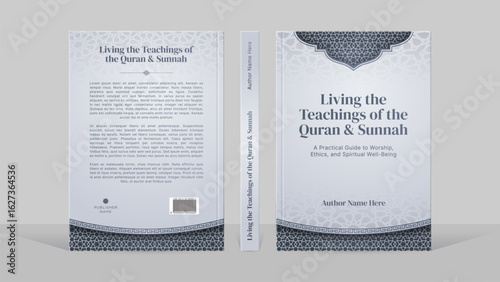 Islamic Arabic Style Gray Blue Book Cover Template Design with Moroccan Pattern