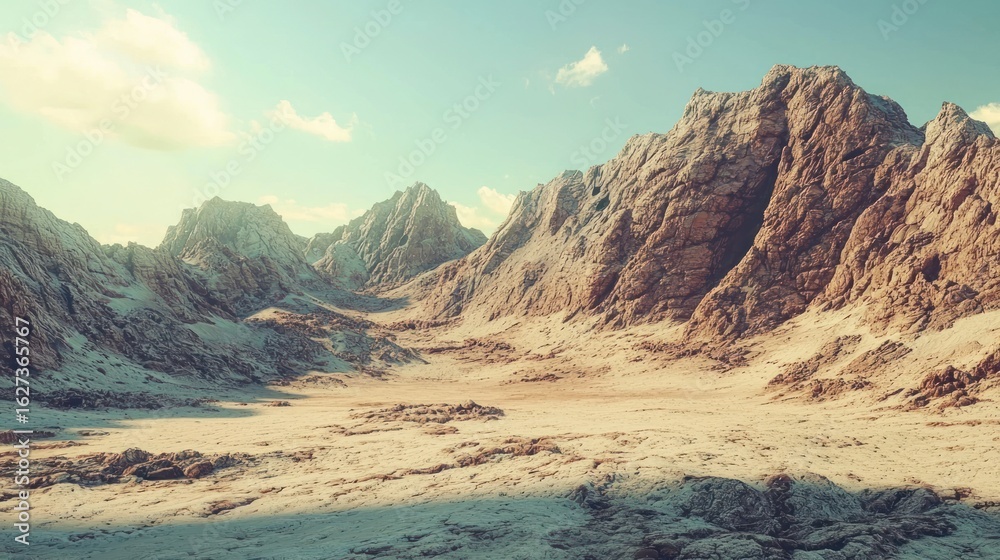 Naklejka premium Rocky and Sandy Mountain terrain landscape. 3d Rendering Nature Background.