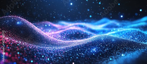 Abstract image of rocket of a starry sky or space, consisting of points, lines, and shapes in the form of planets, stars and the universe. 3D Render illustration business concept