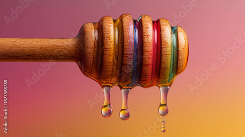 Rainbow honeycomb, food macro texture, honey dripping