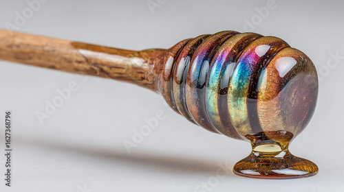 Rainbow honeycomb, food macro texture, honey dripping