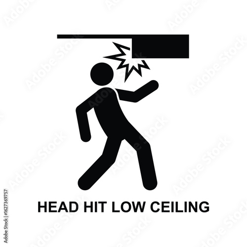 Head hit low ceiling for safety icon. Mind your head warning caution isolated on background vector illustration.