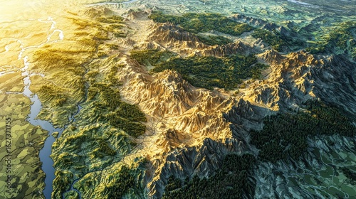 Poland Topographic Map 3d realistic Poland map Color texture and Rivers 3d illustration