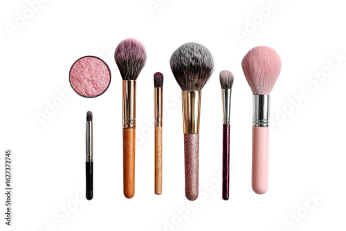 Blush and makeup brushes on a white isolated on a transparent background in PNG format