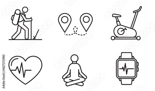 Collection of minimalist line art icons representing fitness and healthy lifestyle activities
