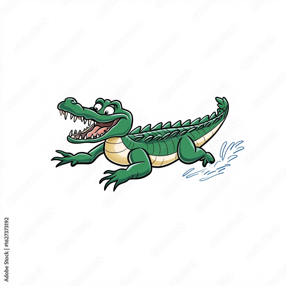 Obraz premium Playful Cartoon Crocodile Hops Lightly on Lily Pads in Water