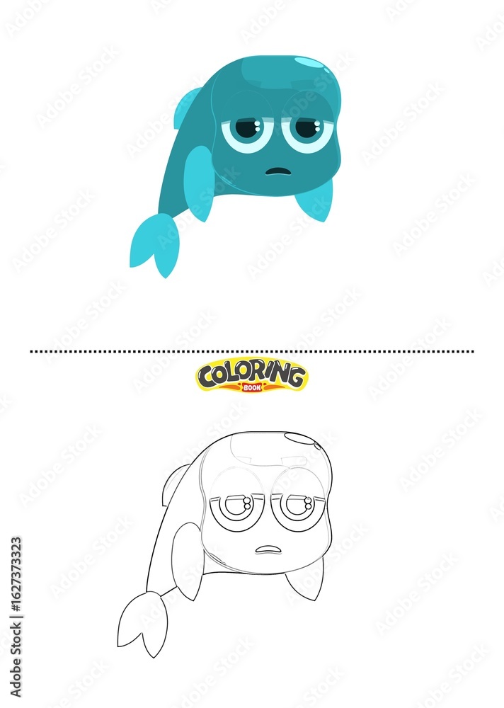 Fototapeta premium Cute fish illustration and also coloring drawing.