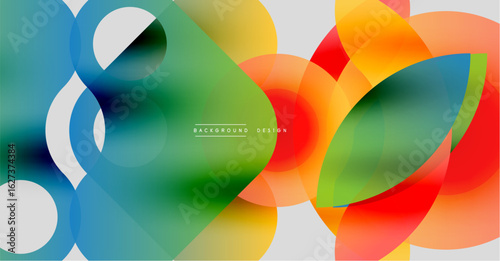 Abstract colorful shapes overlap. Gradient blends create vibrant visual effect. Modern design element for backgrounds, presentations.