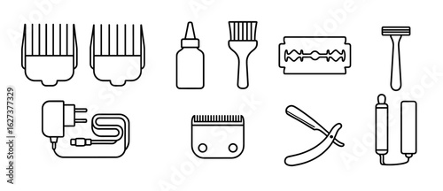 Barber, grooming outline icon set. haircut, shaving tools collection in line style