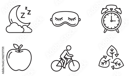 Vector icons depicting healthy lifestyle choices including sleep food and exercise