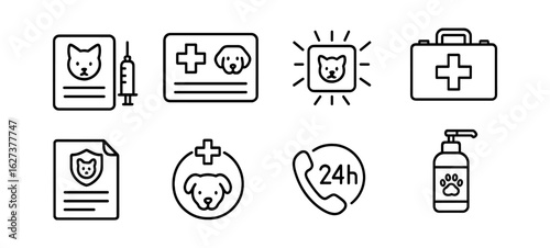 Pet care outline icon set. veterinary, animal health, medical essentials collection