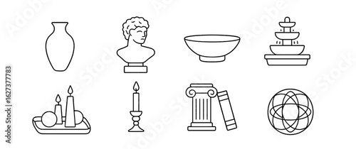 Art, culture outline icon set. sculpture, architecture, ancient symbols in outline style