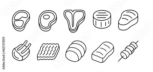 Food silhouette icon set. meat, steak, cuisine illustrations silhouette collection