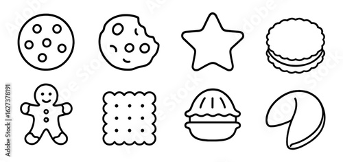 Cookie and bakery outline icon set. sweet treats, dessert, pastry linear collection