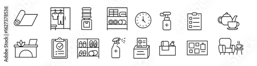 Home organization icon set. flat style icons for storage and cleaning