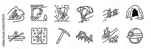Adventure, outdoor line icon set. hiking, camping, climbing icons for outdoor projects