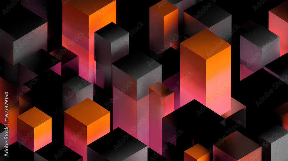 Obraz premium Abstract geometric blocks on black background, 3d render Stock Illustration