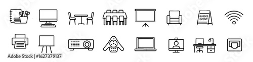 Office, business outline icon set. work, workspace, meeting icons collection