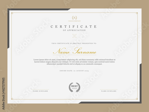 Clean vintage certificate of appreciation template for company. Multipurpose award certificate design in retro style elements.