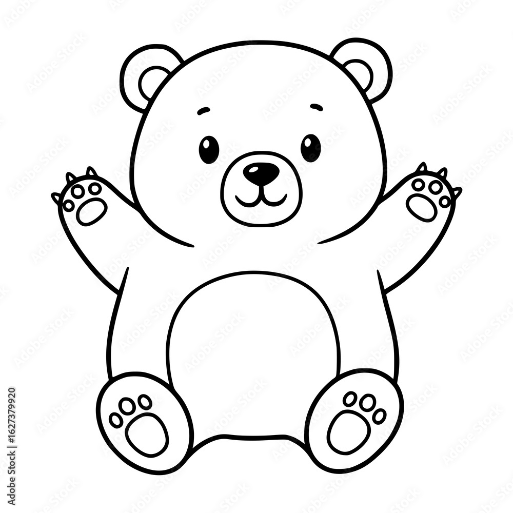 Fototapeta premium Adorable bear silhouette with outstretched paws, perfect for kids' designs and playful themes, coloring page