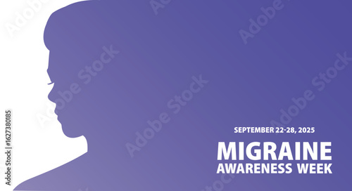 Migraine Awareness Week banner. Vector illustration with female silhouette having headache for card, event, brochure, social media, placard