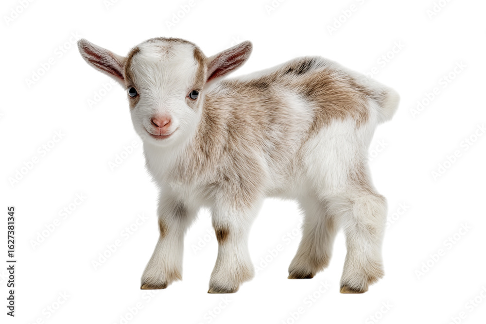 Obraz premium A full-body shot of a happy, cute goat. Realistic photography, white isolated on a transparent background in PNG format