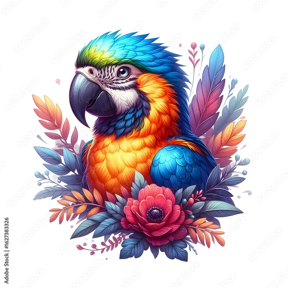 Obraz premium Beautiful colorful parrot isolated on white background 