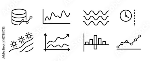 Analytics and graphs line icon set. data visualization, chart, statistics icons