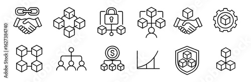 Blockchain, cryptocurrency line icon set. technology, network symbols in outline style