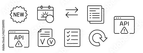 Calendar, api, task management icon set. efficient line icons for business solutions
