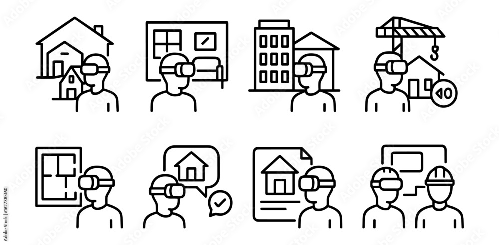 Fototapeta premium Virtual reality, architecture linear icon set. design, building planning icons outline collection