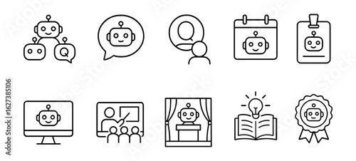 Ai robot line icon set. chatbot, technology, communication, education icon collection