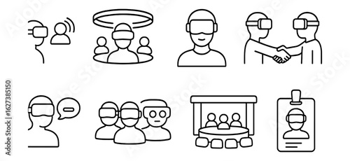 Virtual reality outline icon set. vr, technology, headset, augmented, digital, immersive