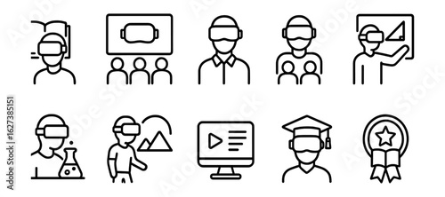 Education, e-learning outline icon set. online learning, virtual classroom icons collection