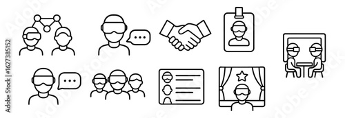 Virtual reality silhouette icon set. vr, technology, communication, gaming silhouettes