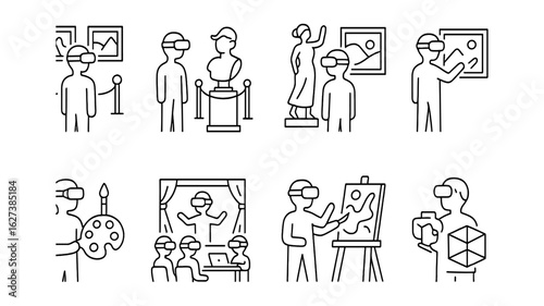 Art and museum line icon set. creative, gallery, exhibition, vr experience icons collection