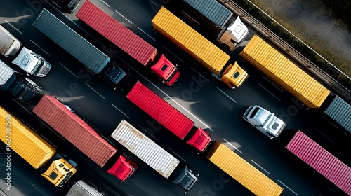 Cargo truck convoys at nourpunlant dry port logistics hub aerial view industrial environment efficient transport operations