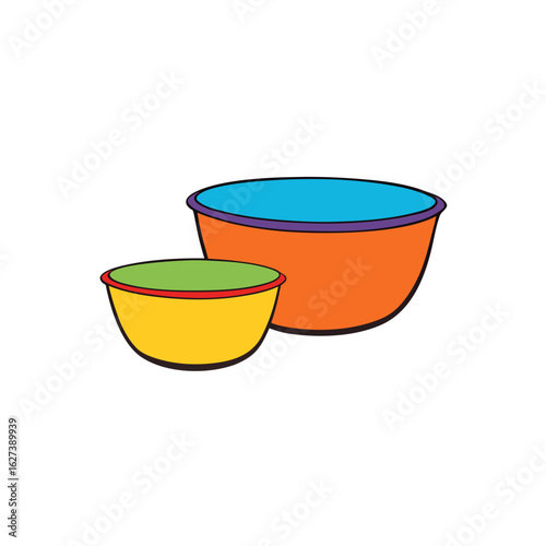 Two colorful cartoon bowls on a black background