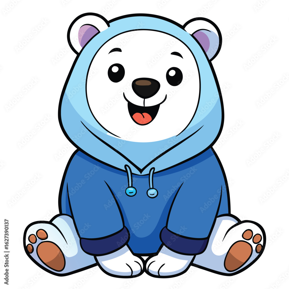 Naklejka premium Cute polar bear wearing blue hoodie animal cartoon