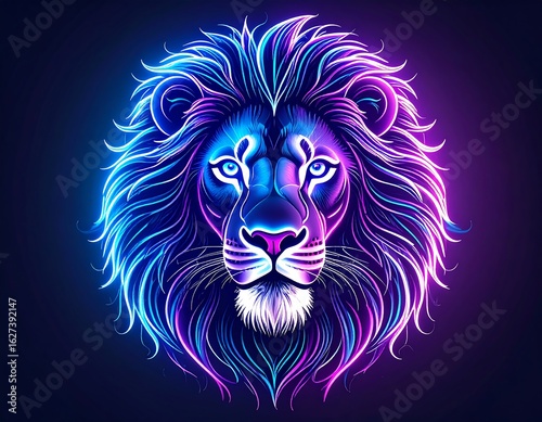Neon Majesty: A Striking Portrait of a Lion with Vibrant Colors and Glowing Lines
