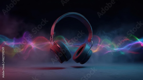 Immersive Sound Experience  Headphones with Vibrant Waves
