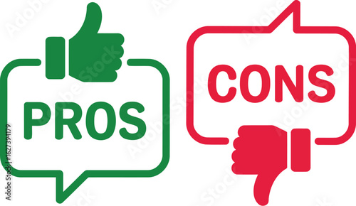 Pros and Cons Icons with Thumbs Up and Down Symbols